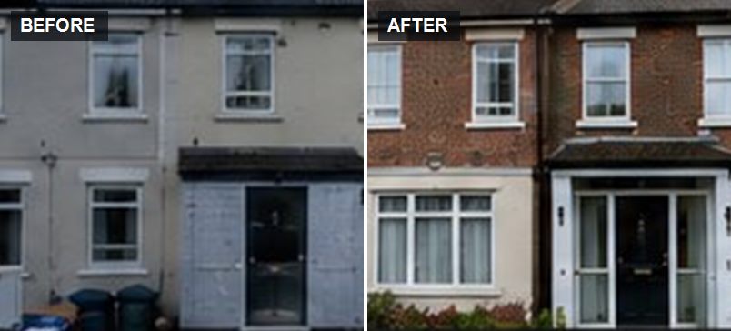 House front before and after an exterior upgrade